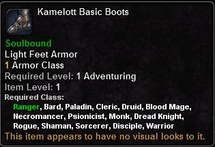 In-game tooltip for Kamelott Basic Boots