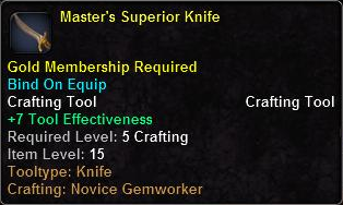In-game tooltip for Master's Superior Knife