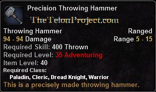 In-game tooltip for Precision Throwing Hammer