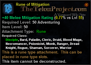 In-game tooltip for Rune of Mitigation