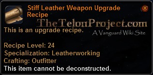 In-game tooltip for Stiff Leather Weapon Upgrade