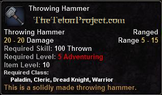 In-game tooltip for Thrown Hammer