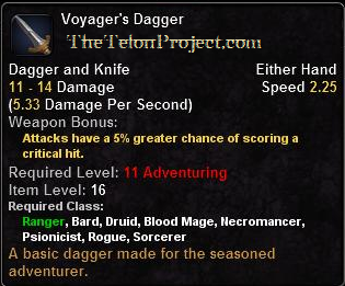 In-game tooltip for Voyager's Dagger