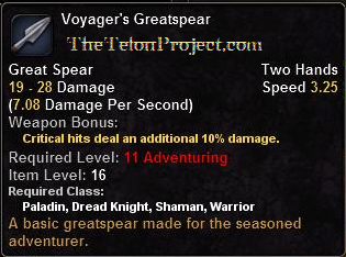 In-game tooltip for Voyager's Greatspear