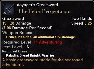 In-game tooltip for Voyager's Greatsword