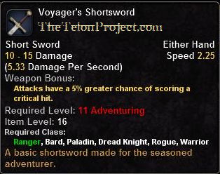 In-game tooltip for Voyager's Shortsword