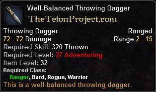 In-game tooltip for Well-Balanced Throwing Dagger