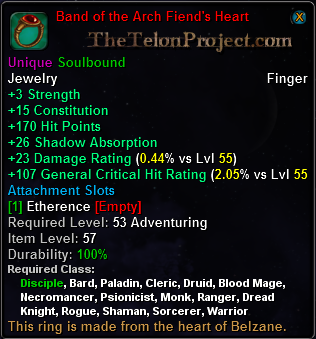 In-game tooltip for Band of the Arch Fiend's Heart