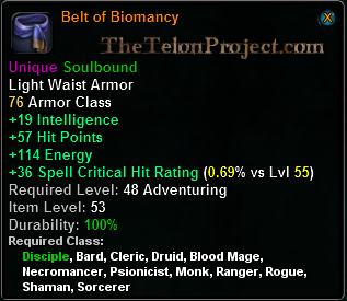 In-game tooltip for Belt of Biomancy