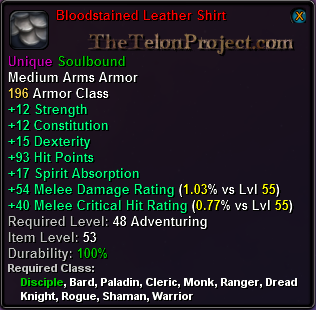 In-game tooltip for Bloodstained Leather Shirt