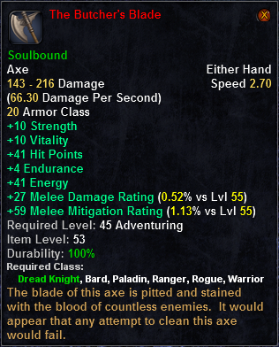 In-game tooltip for The Butchers Blade