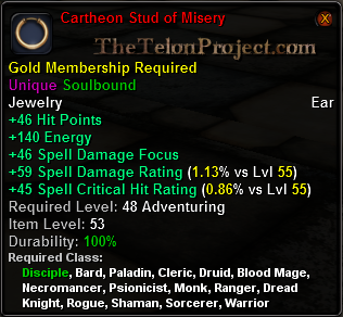 In-game tooltip for Cartheon Stud of Misery