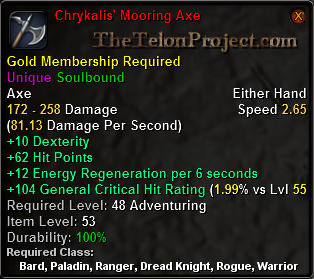 In-game tooltip for Chrykalis' Mooring Axe