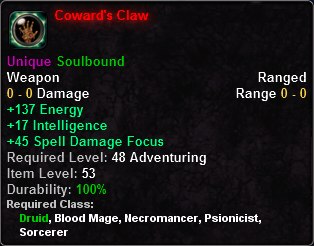 In-game tooltip for Cowards Claw