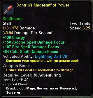 In-game tooltip for Dantrin's Mage Staff of Power