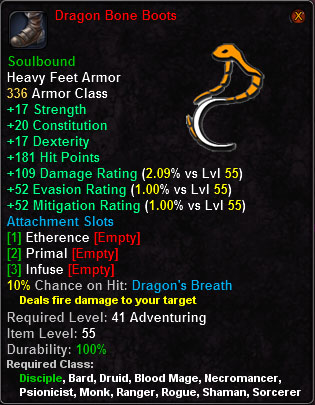 In-game tooltip for Dragon Bone Boots