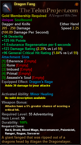 In-game tooltip for Dragon Fang