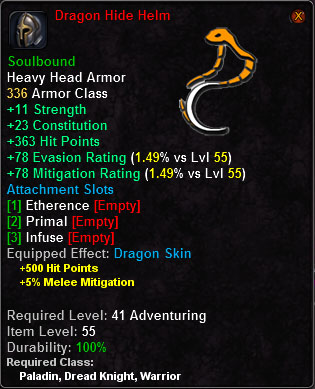 In-game tooltip for Dragon Hide Helm