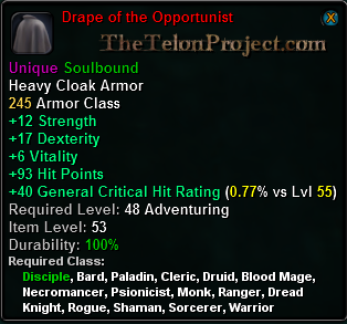 In-game tooltip for Drape of the Opportunist