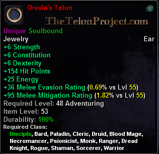 In-game tooltip for Dresla's Talon