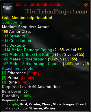In-game tooltip for Electrified Shoulderpads