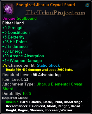 In-game tooltip for Energized Jharuu Crystal Shard