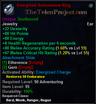 In-game tooltip for Energized Summoners Ring