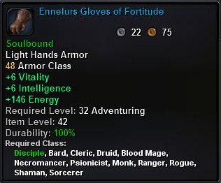 In-game tooltip for Ennelur's Gloves of Fortitude