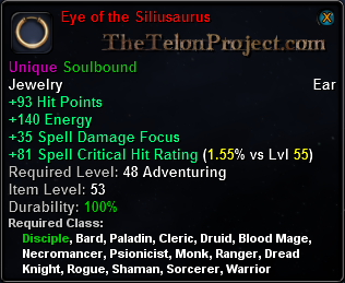 In-game tooltip for Eye of the Siliusaurus