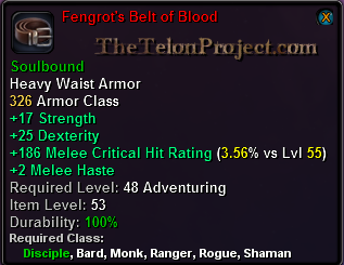 In-game tooltip for Fengrot's Belt of Blood