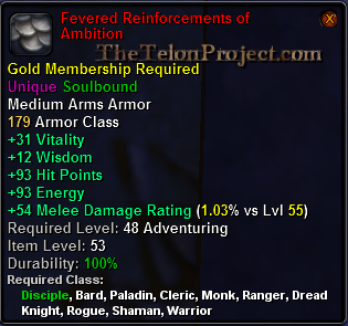 In-game tooltip for Fevered Reinforcements of Ambition