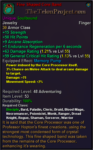 In-game tooltip for Fine Shaped Core Band
