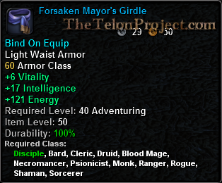 In-game tooltip for Forsaken Mayors Girdle