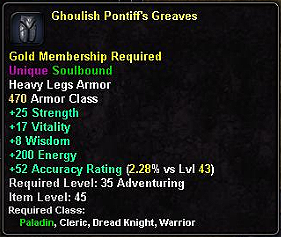 In-game tooltip for Ghoulish Pontiff's Greaves