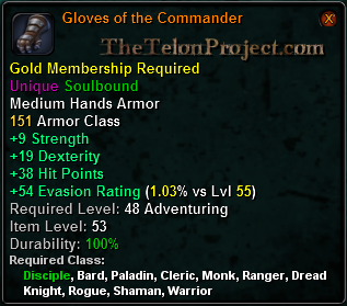 In-game tooltip for Gloves of the Commander