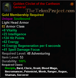 In-game tooltip for Golden Circlet of the Cartheon General