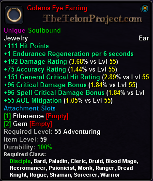 In-game tooltip for Golems Eye Earring