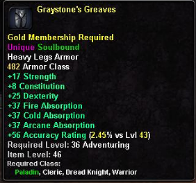 In-game tooltip for Graystone's Greaves