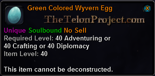 In-game tooltip for Green Colored Wyvern Egg