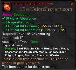 In-game tooltip for Hardened Shell Fragment