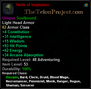 In-game tooltip for Helm of Implosion