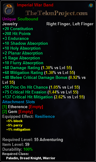In-game tooltip for Imperial War Band