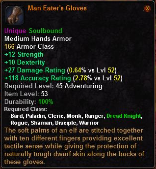 In-game tooltip for Man Eaters Gloves