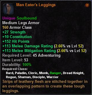 In-game tooltip for Man Eaters Leggings