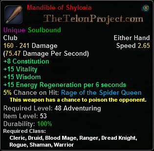 In-game tooltip for Mandible of Shylosia