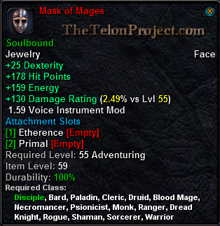 In-game tooltip for Mask of Mages