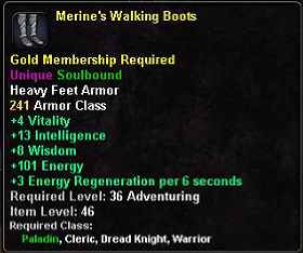 In-game tooltip for Merine's Walking Boots