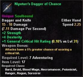 In-game tooltip for Niyuturr's Dagger of Chance