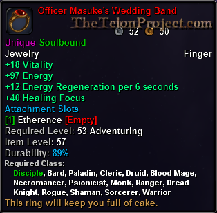 In-game tooltip for Officer Masuke's Wedding Band