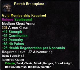 In-game tooltip for Patro's Breastplate